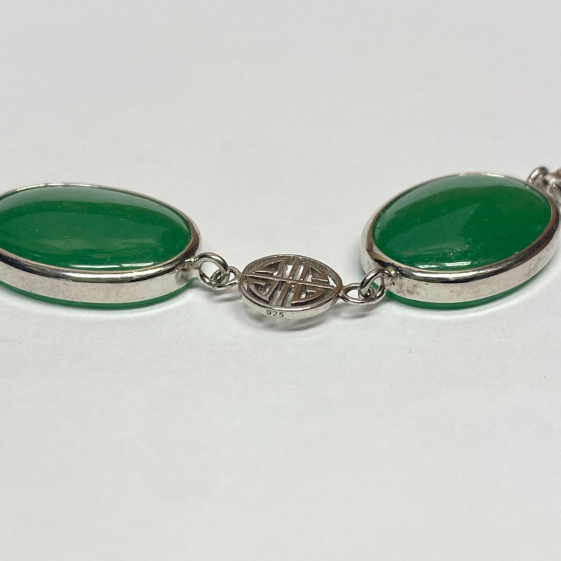 GREEN JADE STONE 925 STERLING SILVER LINK CHAIN BRACELET 7" GREEN JADE STONE 925 STERLING SILVER LINK CHAIN BRACELET 7"