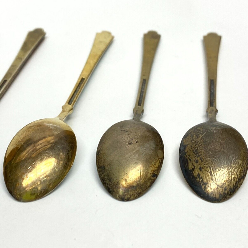 6 Demitasse Spoon Set Enamel Gilt Sterling Silver Ela Denmark