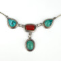 Navajo Necklace 925 Silver Morenci Turquoise & Coral Native Artist C.80's