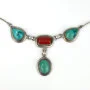 Navajo Necklace 925 Silver Morenci Turquoise & Coral Native Artist C.80's