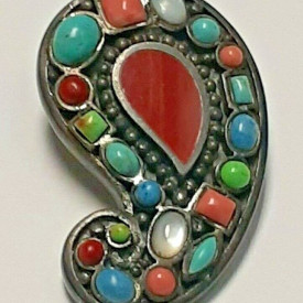 Vintage Multi Colored Turquoise & Coral GEM Woman's Pendent
