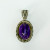 925 Sterling Silver Vintage Real Dark Purple Oval Amethyst Gemstone Pendant