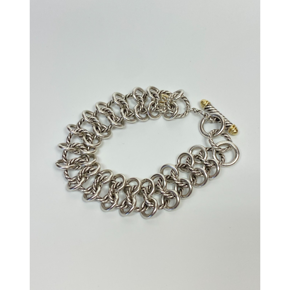 David Yurman Sterling Silver 18 K Spiral Circle Link Bracelet 7.5”