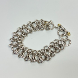 David Yurman Sterling Silver 18 K Spiral Circle Link Bracelet 7.5”