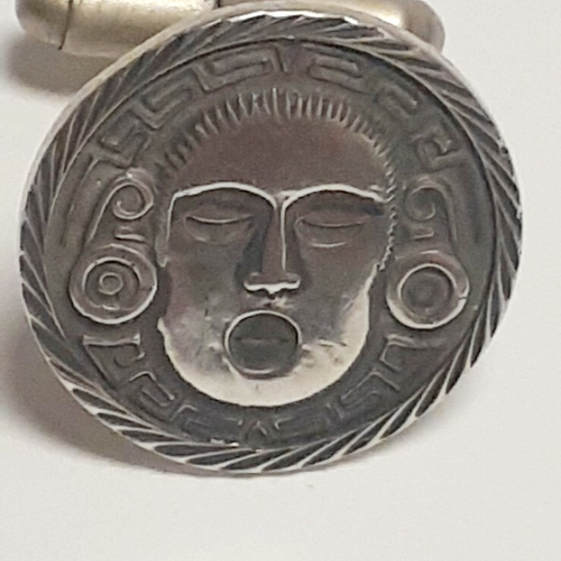 Antique Woman Face Eyes Closed Sterling Silver Cufflinks Made In Mexico