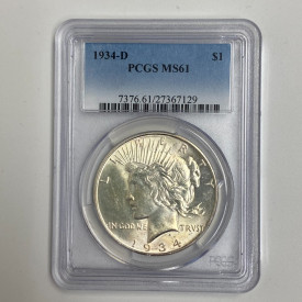 1934-D Peace Silver Dollar PCGS MS61