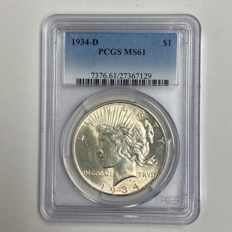 1934-D Peace Silver Dollar PCGS MS61 1934-D Peace Silver Dollar PCGS MS61