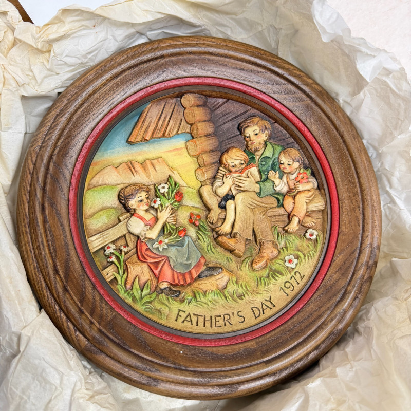 Happy Father's Day ANRI Father's Day Wood Carved Plaque-1972 Limited-1276 in Box