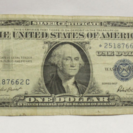 STAR * 1957 One Dollar Bill Silver Certificate Average Circulated Blue Seal 