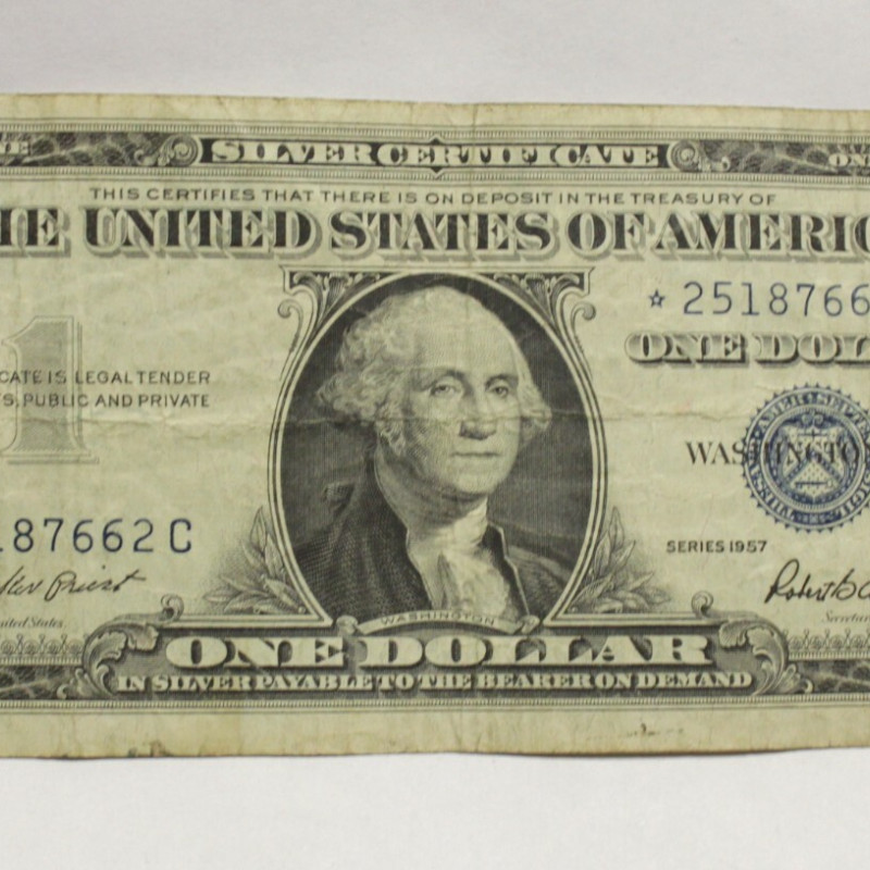 STAR * 1957 One Dollar Bill Silver Certificate Average Circulated Blue Seal 