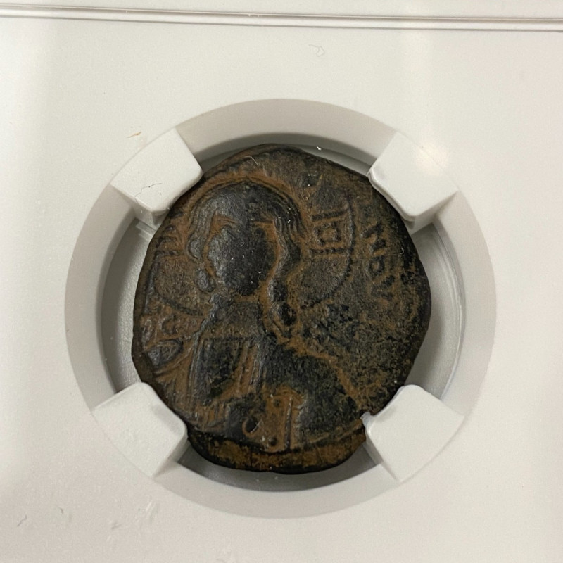 Byzantine Empire Anonymous Issue AE Follis AD 1028-1042 (Class B) NGC Ch F Byzantine Empire Anonymous Issue AE Follis AD 1028-1042 (Class B) NGC Ch F