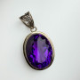 925 Sterling Silver Vintage Real Dark Purple Oval Amethyst Gemstone Pendant