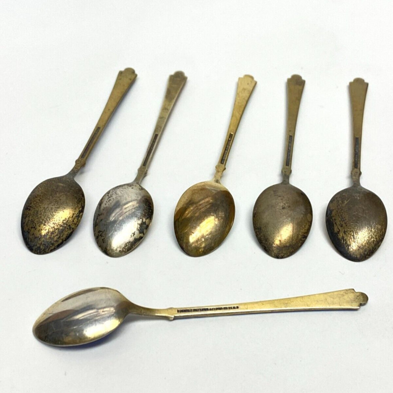 6 Demitasse Spoon Set Enamel Gilt Sterling Silver Ela Denmark
