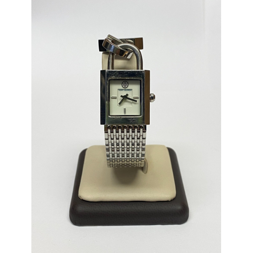 TORY BURCH Surrey Silver-tone Chain Lock Bracelet Watch TORY BURCH Surrey Silver-tone Chain Lock Bracelet Watch