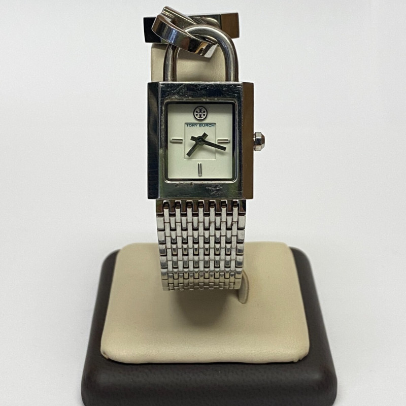 TORY BURCH Surrey Silver-tone Chain Lock Bracelet Watch TORY BURCH Surrey Silver-tone Chain Lock Bracelet Watch