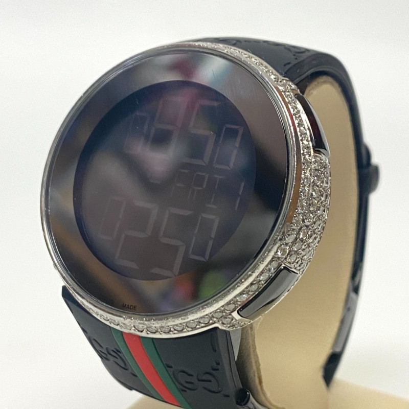 Men's GUCCI 114-2 Digital Watch Custom White Diamonds (3ct) Bezel Men's GUCCI 114-2 Digital Watch Custom White Diamonds (3ct) Bezel