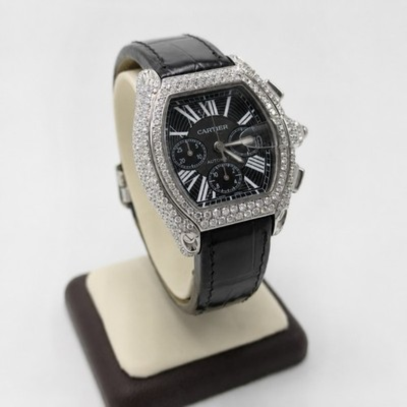 Cartier Roadster XL Chronograph Automatic Diamond Watch 42mm Black Dial 2618