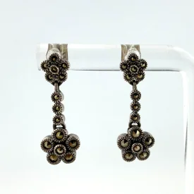 Art Deco Judith Jack Sterling Silver Marcasite Floral Dangle Stud Earrings