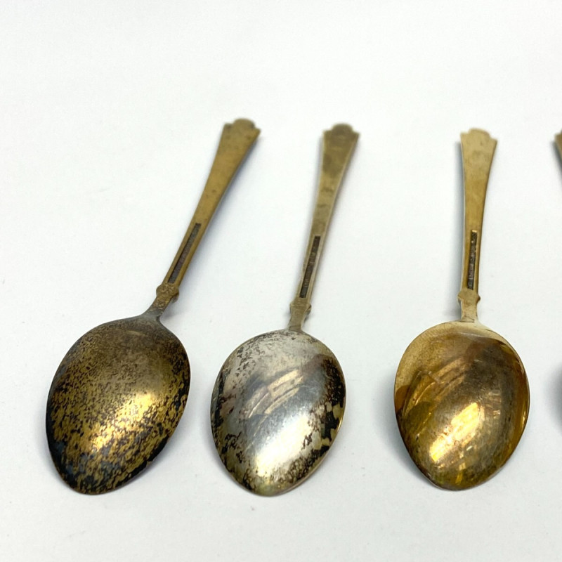 6 Demitasse Spoon Set Enamel Gilt Sterling Silver Ela Denmark