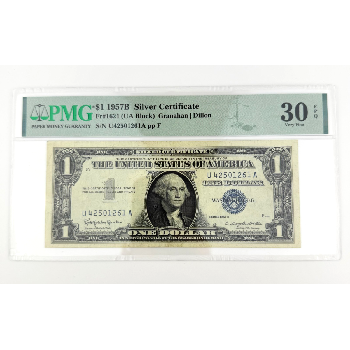 1957B $1 Silver Cert. Fr. 1621 UA Block PMG 30 EPQ Granahan/Dillon U42501261A