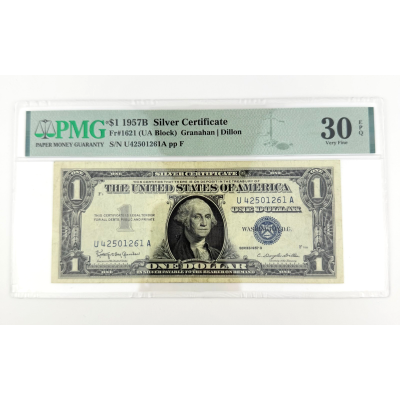 1957B $1 Silver Cert. Fr. 1621 UA Block PMG 30 EPQ Granahan/Dillon U42501261A