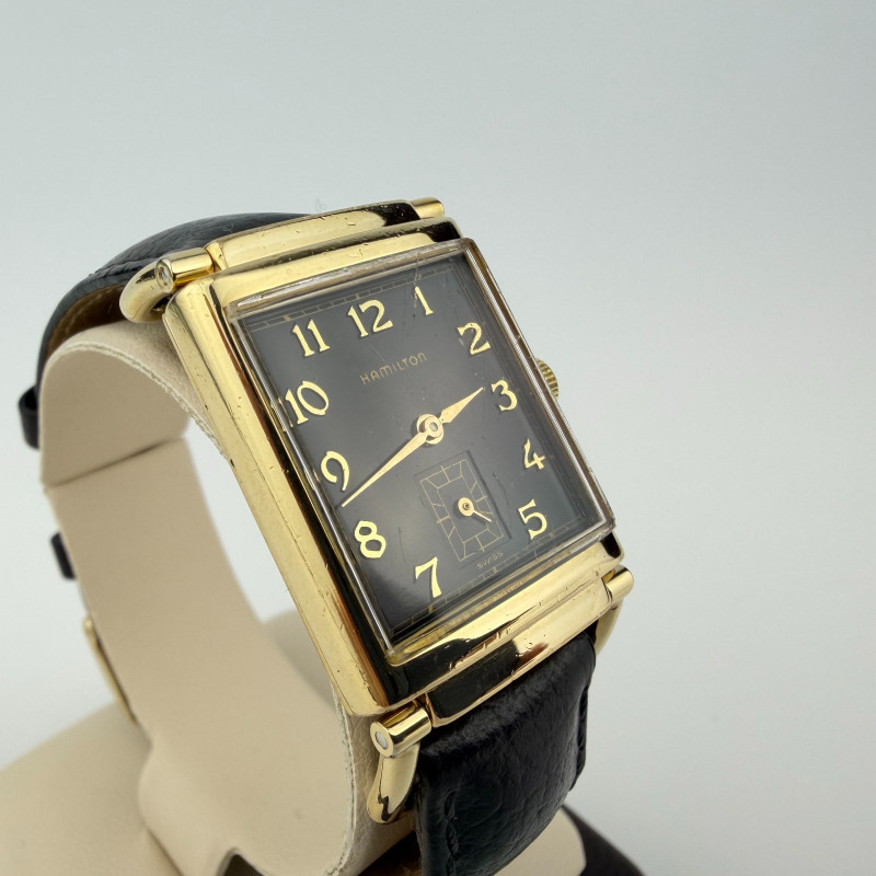 Hamilton Limited Edition No. 1791 Gold Rectangular Tank Watch Black Dial Swiss