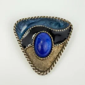 Vintage Triangle Metal Bolo Tie Blue Sodalite Blue Enamel, Western Design