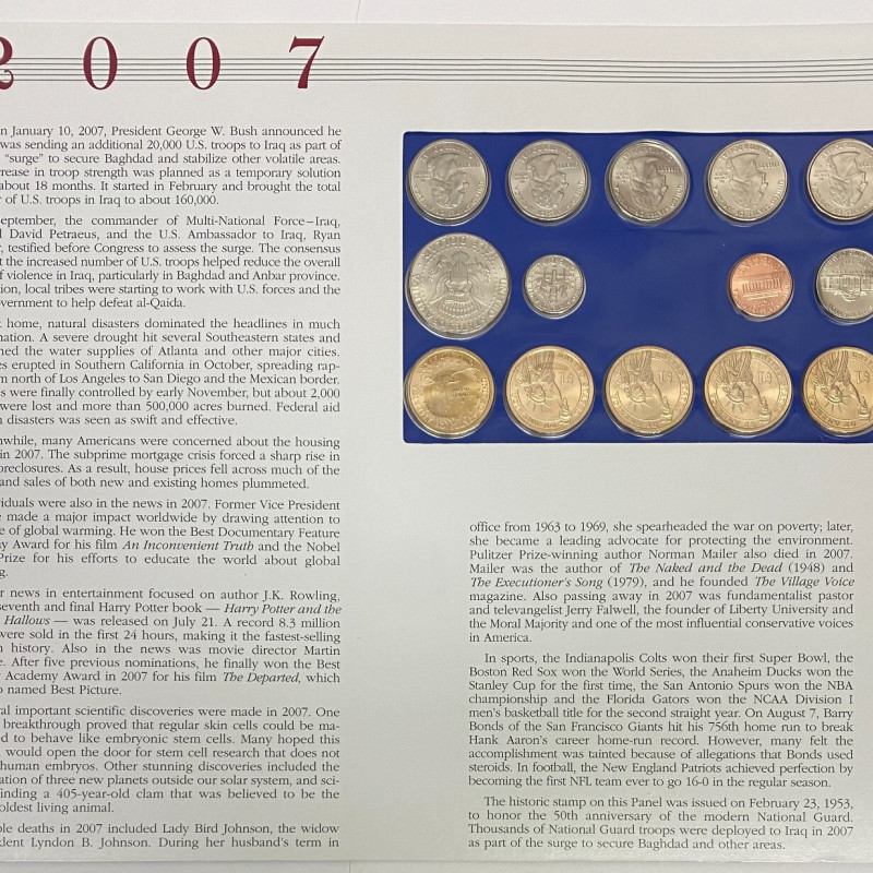 2007 P Uncirculated Mint Set Postal Commemorative Society Coin & Stamps 2007 P Uncirculated Mint Set Postal Commemorative Society Coin & Stamps