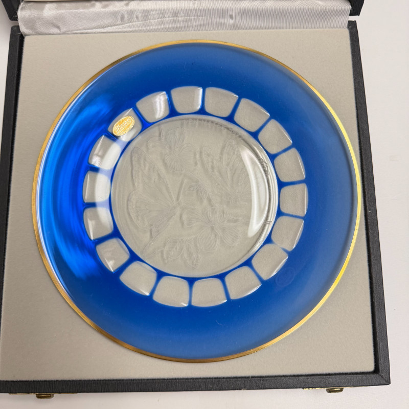 Moser 1971 Vanoce Limited Edition Blue Glass Plate Czech Crystal Castle w/ Box