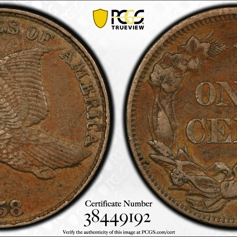 1858 PCGS FLYING EAGLE 1C XF45 LARGE LETTERS 1858 PCGS FLYING EAGLE 1C XF45 LARGE LETTERS