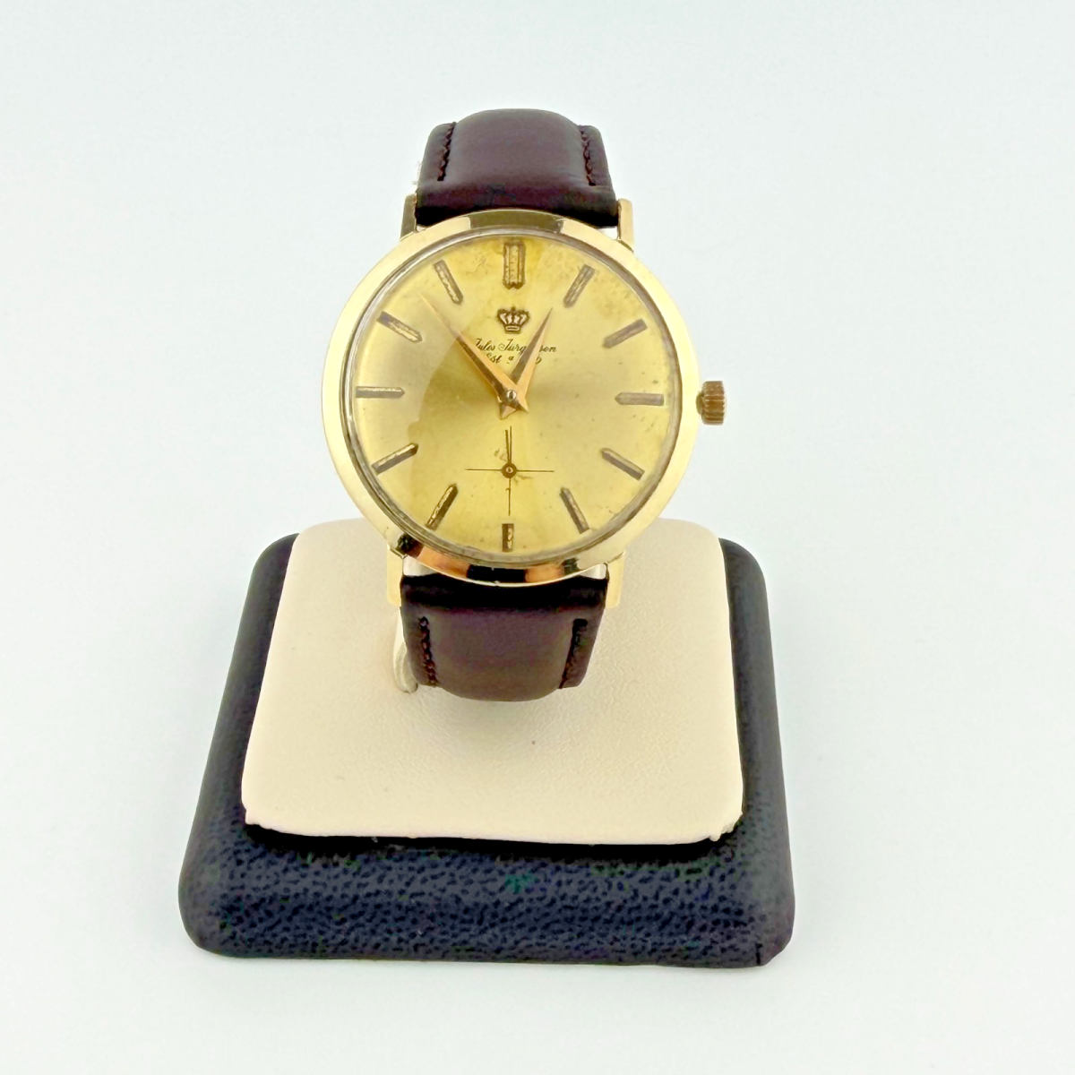 Vintage 14K Gold Jules Jurgensen 33mm Manual Wind Men's Watch Leather