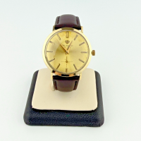 Vintage 14K Gold Jules Jurgensen 33mm Manual Wind Men's Watch Leather