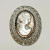Vtg. Sterling Silver Oval Black Mother of Pearl Cameo Pin Brooch/ Pendant K.L.
