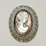 Vtg. Sterling Silver Oval Black Mother of Pearl Cameo Pin Brooch/ Pendant K.L.