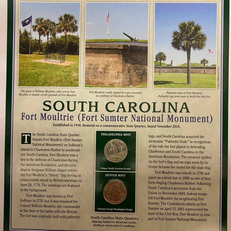 2016 SOUTH CAROLINA PCS AMERICA THE BEAUTIFUL STATEHOOD QUARTERS & STAMPS SHEET