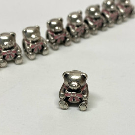 Genuine Pandora Silver Teddy Bear With Pink Bow Charm