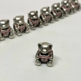 Genuine Pandora Silver Teddy Bear With Pink Bow Charm