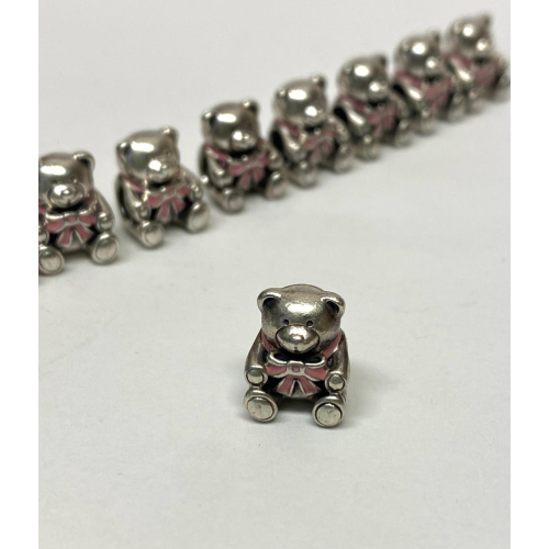 Genuine Pandora Silver Teddy Bear With Pink Bow Charm Genuine Pandora Silver Teddy Bear With Pink Bow Charm