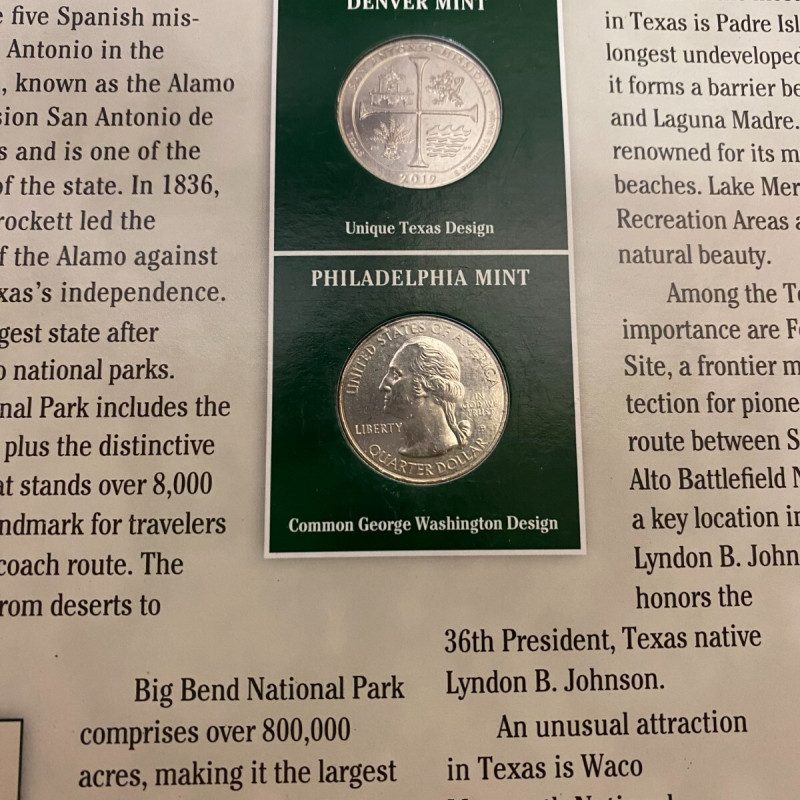 2019 Texas San Antonio Missions Quarter P&D w/ 2 Stamps Display Card