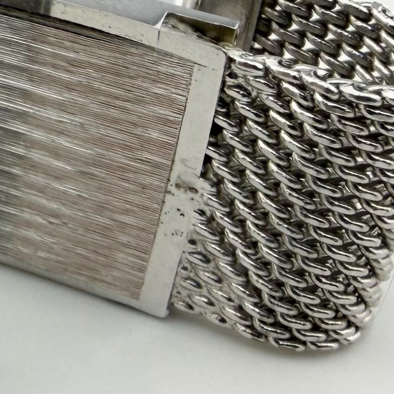 Vintage Square Cuff Links Textured Silver Tone Mesh Wrap Setting Cufflinks