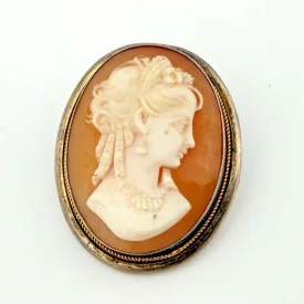 Vintage Handmade Silver Convertible Brooch Pendant Shell Cameo Lady Portrait