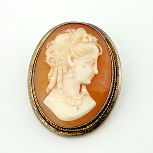 Vintage Handmade Silver Convertible Brooch Pendant Shell Cameo Lady Portrait