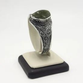 Sterling Silver 925 Filigree Cuff Bracelet Natural Gemstone Vintage Handmade