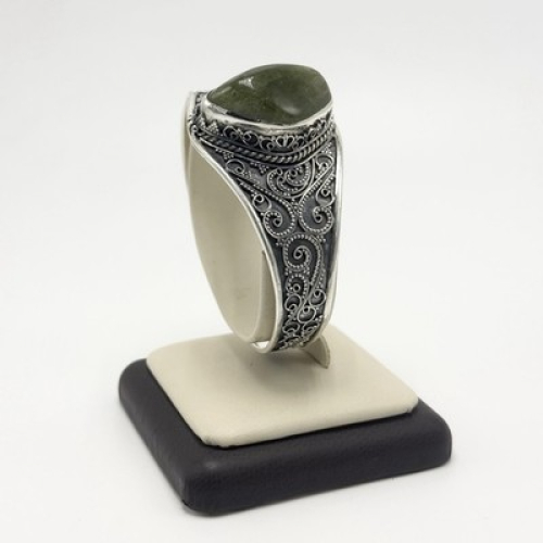 Sterling Silver 925 Filigree Cuff Bracelet Natural Gemstone Vintage Handmade