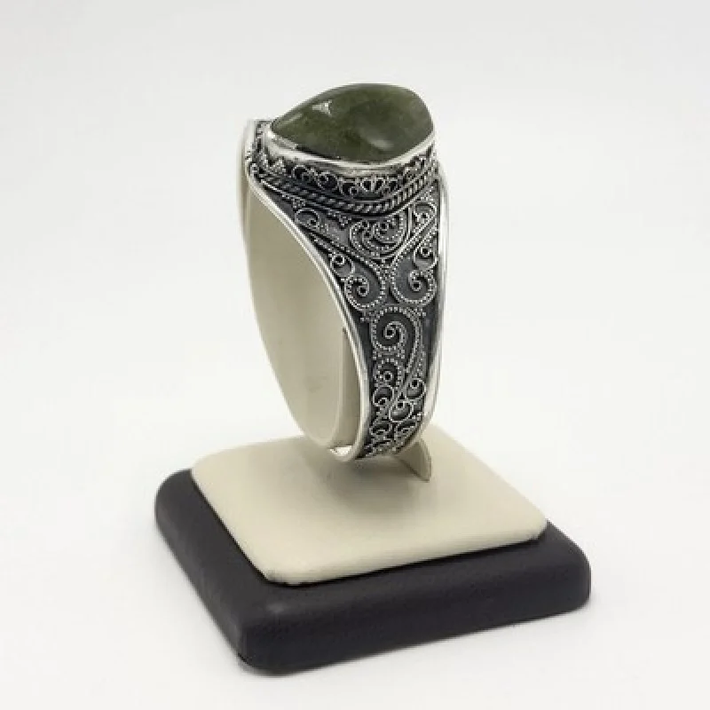 Sterling Silver 925 Filigree Cuff Bracelet Natural Gemstone Vintage Handmade