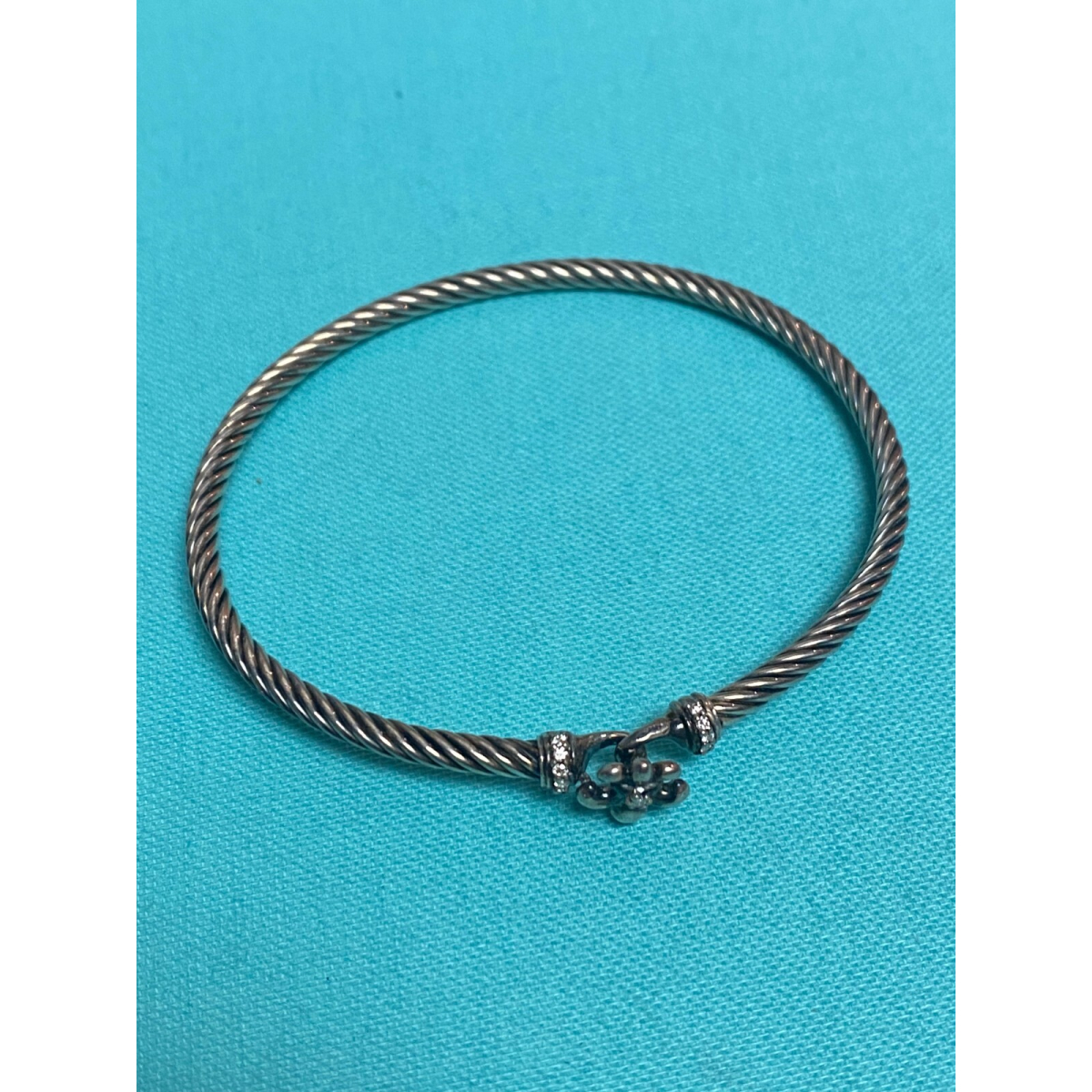 David Yurman Fleur-de-Lis Sterling Silver 2.15" Diameter Diamond Bangle Bracelet
