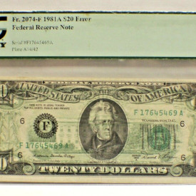  Fr#2074-A PCGS 30  $20 1981A FRN ERROR  CHOICE 30