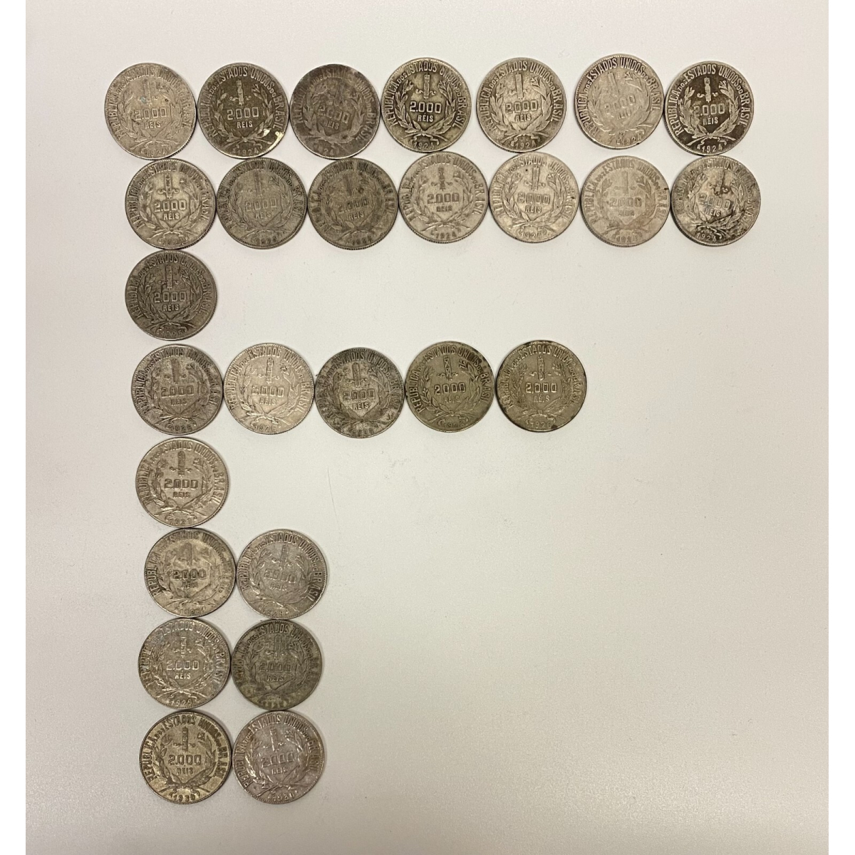 Lot of 27 pcs, Brazil Silver Coin 1924-1930, 2000 REIS