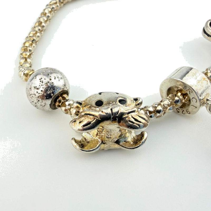 925 Sterling Silver Italian RCI Bracelet With Bag Charms, 7.5 ich