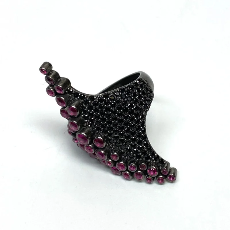 Sterling Silver Black Onyx and Rubies Ring